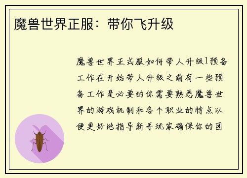 魔兽世界正服：带你飞升级